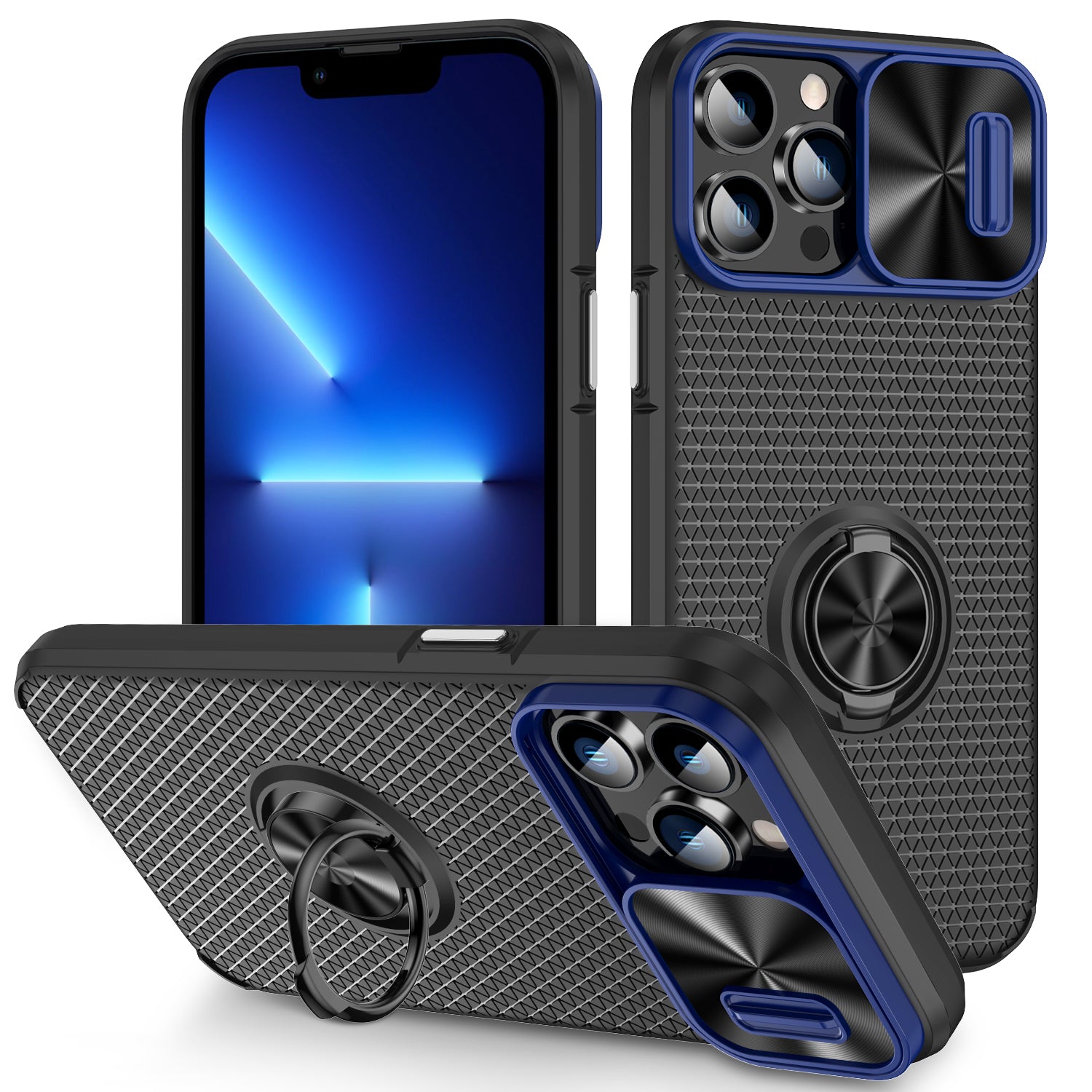 Telefoncover til iPhone 13 Pro Max Ringholder Kickstand Slide Lens Shield PC TPU telefoncover Telefoncover til iPhone 13 Pro Max Ringholder Kickstand Slide Lens Shield PC TPU telefoncover